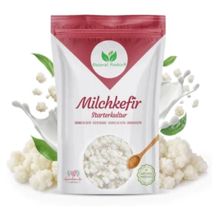 Beutel Milchkefir Starterkultur von Natural Probio mit lebenden Milchkefir Knollen und Milchspritzer