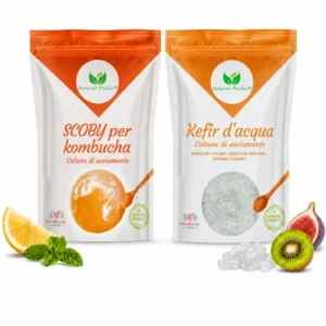 Duo kefir e kombucha: granuli di kefir d'acqua vivi 30g e SCOBY di kombucha - Natural Probio