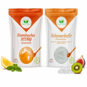 Duo Kefir und Kombucha: lebende Wasserkefir-Kristalle 30g und Kombucha SCOBY - Natural Probio